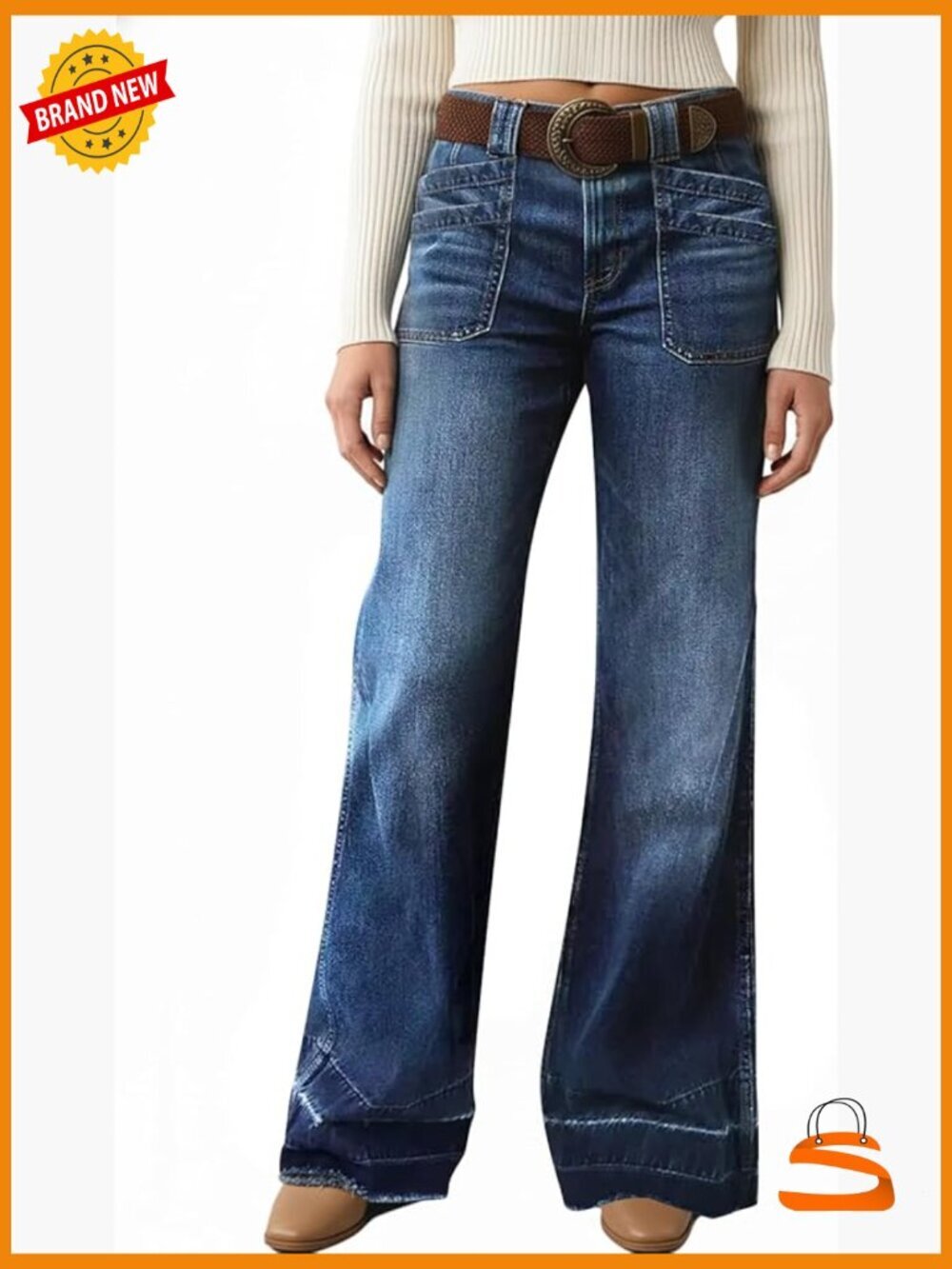 Women's Wide Leg Jeans Mid Rise Straight Leg Relaxed Fit Stretch Denim